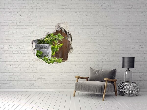 Fototapet 3D gaură în perete O grădină verde într-o groapă de beton