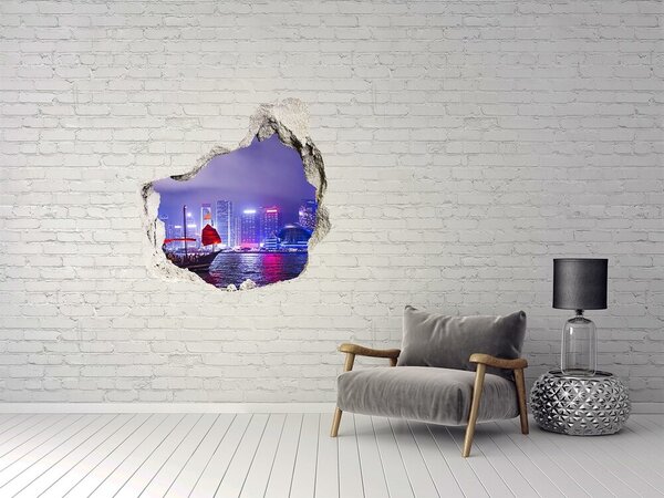 Autocolant gaură 3D Vedere a Hong Kong-ului noaptea