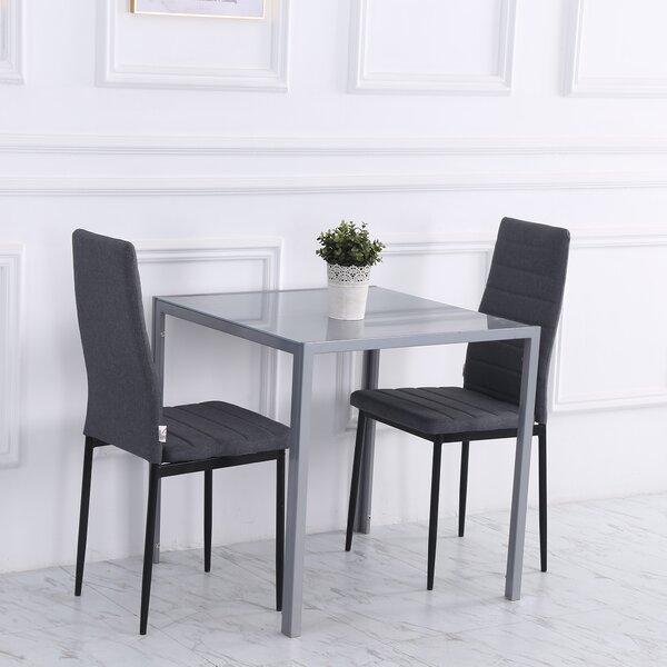 HOMCOM Masă Bucătărie pentru 4 Persoane din Metal și Sticlă Securizată, 75x75x75 cm, Gri | Aosom Romania