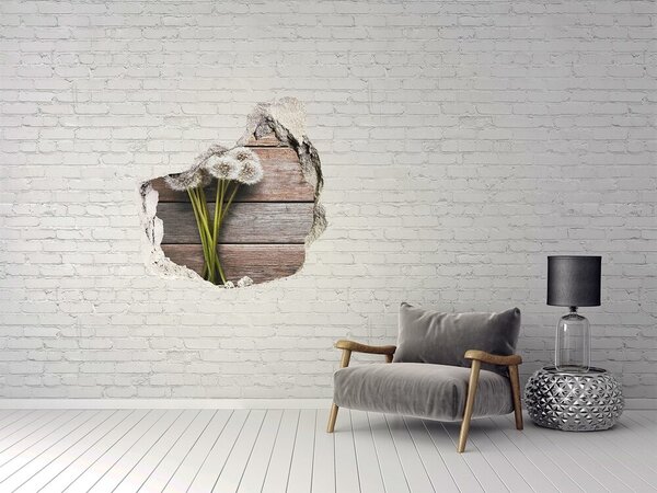 Autocolant 3D gaura cu priveliște Flori de păpădie pe o podea de lemn