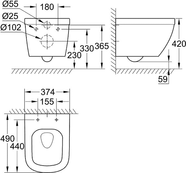 Grohe Euro Ceramic vas wc agăţat fără margine cu spălare turbionară alb 39206000