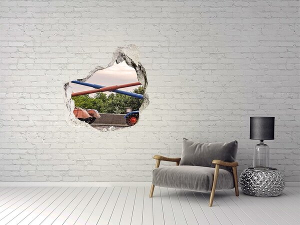 Autocolant 3D gaura cu priveliște Bătălie de tancuri în ruine