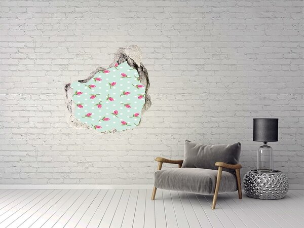 Autocolant 3D gaura cu priveliște Model floral pe fundal verde