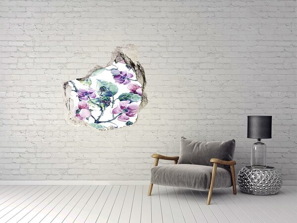 Fototapet un zid spart cu priveliște Pictură murală florală într-un perete deteriorat