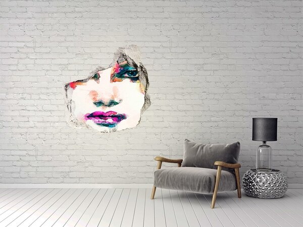 Fototapet 3D gaură în perete Un portret colorat într-o gaură din perete