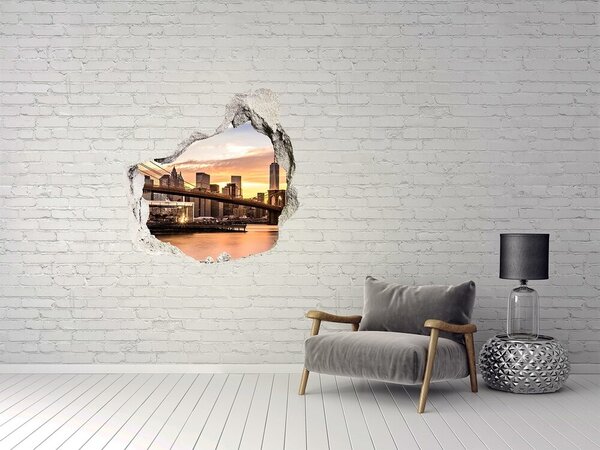 Fototapet un zid spart cu priveliște Podul Brooklyn la apus