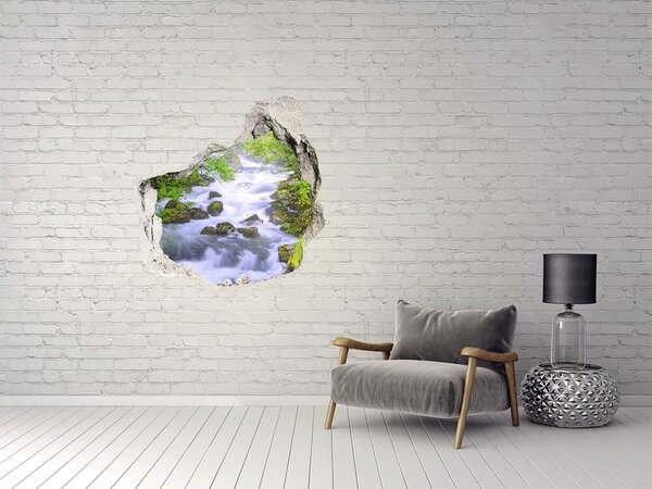 Autocolant gaură 3D Cascadă în pădurea verde