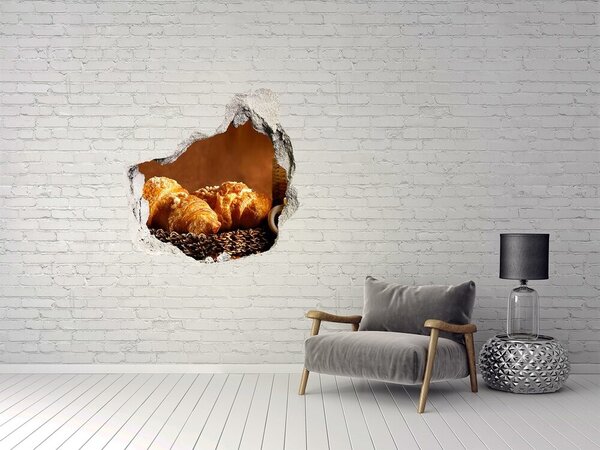 Autocolant de perete gaură 3D Croasante delicioase într-o gaură în perete