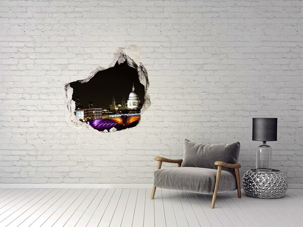 Autocolant gaură 3D Vedere nocturnă a Londrei printr-o gaură în perete