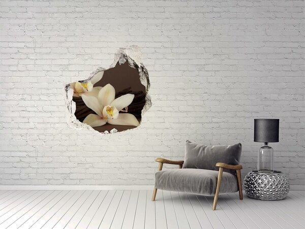 Autocolant 3D gaura cu priveliște Flori de orhidee într-un perete deteriorat