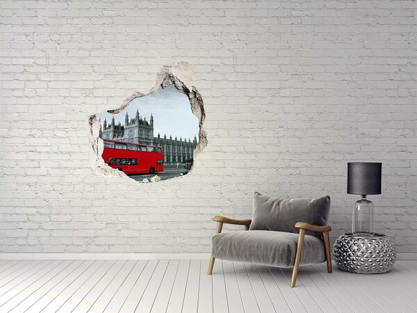 Fototapet 3D gaură în perete Peisaj londonez cu un autobuz roșu