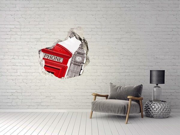 Fototapet 3D gaură în perete Peisaj londonez cu o cabină telefonică