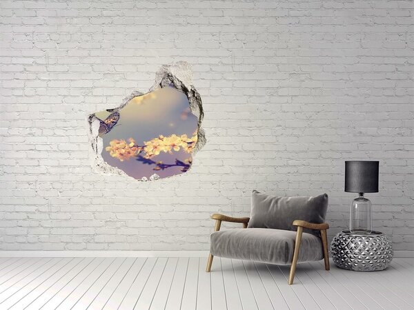 Autocolant de perete gaură 3D Peisaj floral cu un fluture