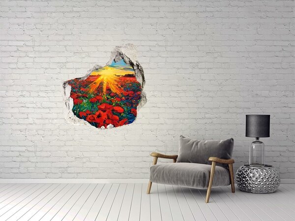 Fototapet 3D gaură în perete Pajiște cu flori la soare