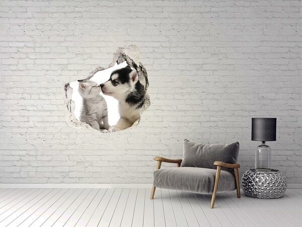 Fototapet 3D gaură în perete Prietenia animalelor