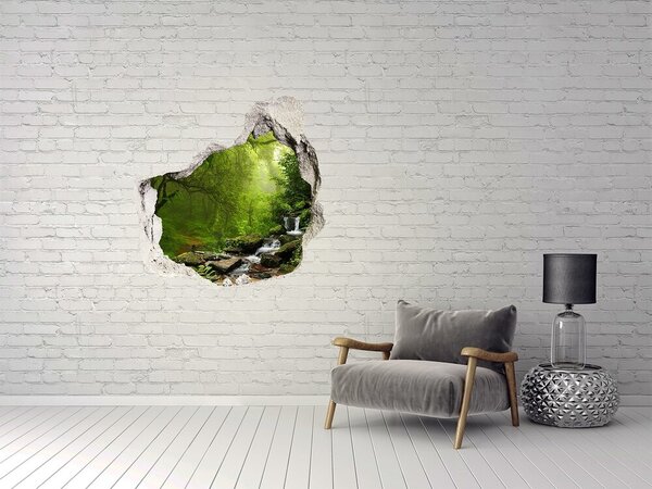 Autocolant de perete gaură 3D Pădure verde cu o cascadă