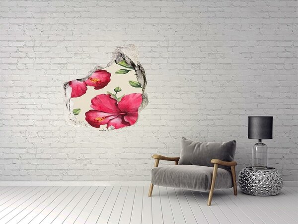 Fototapet 3D gaură în perete Flori de hibiscus printr-o gaură în perete