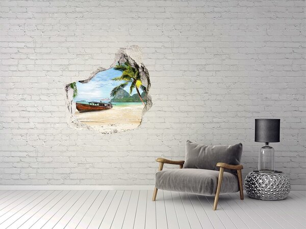 Autocolant 3D gaura cu priveliște Plajă tropicală cu o barcă