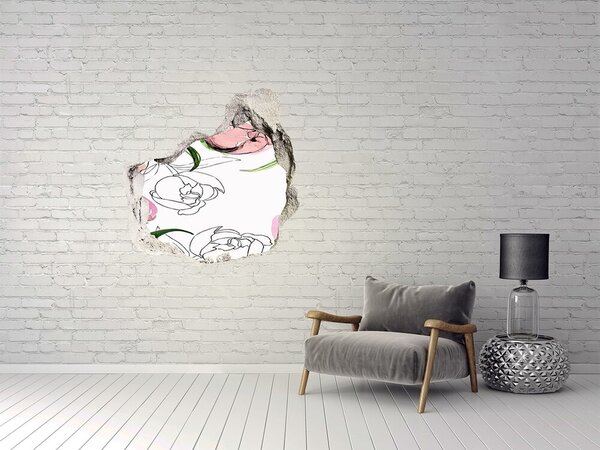 Autocolant gaură 3D O pictură florală în spatele unui perete deteriorat