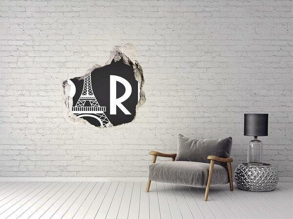 Autocolant de perete gaură 3D Turnul Eiffel în ruine
