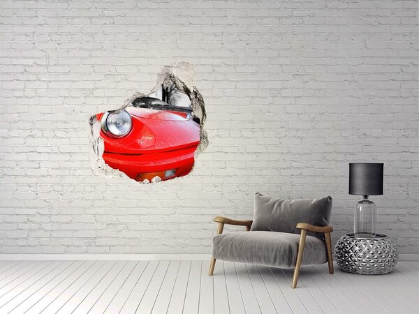 Autocolant gaură 3D Mașină sport roșie în spatele găurii din perete