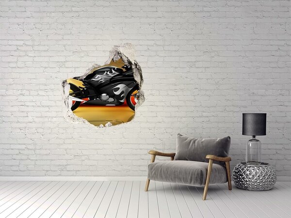 Autocolant 3D gaura cu priveliște Motocicletă în flăcări