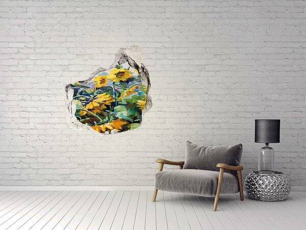 Autocolant de perete gaură 3D Flori de floarea-soarelui în grădină