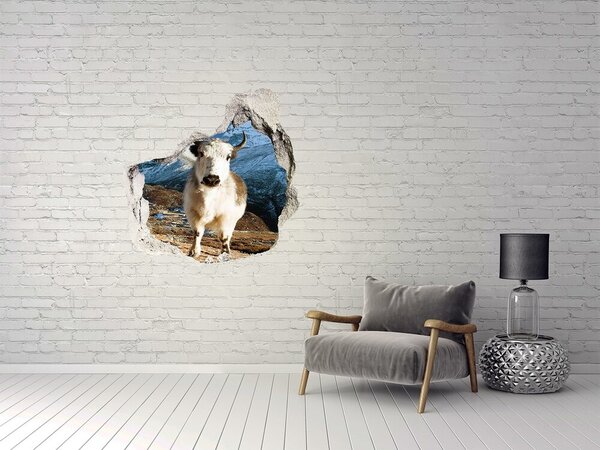 Autocolant gaură 3D Bivol de munte într-o gaură în perete