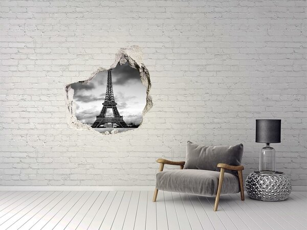 Autocolant un zid spart cu priveliște Turnul Eiffel în stil monocromatic