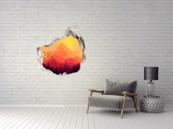 Fototapet 3D gaură în perete Apus de soare în munți
