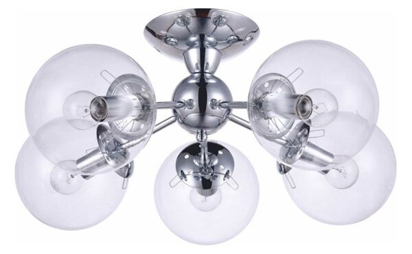 Candelabru Klausen Sedna 5 Argintiu, 5xE27 Metal Sticla, Diametru 60 cm Inaltime 20 cm, Corp Iluminat Elegant pentru Living sau Dormitor Modern
