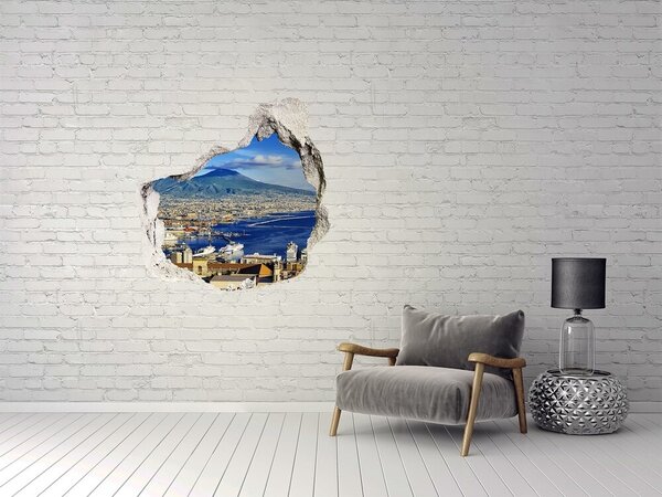 Fototapet 3D gaură în perete Vedere a orașului Napoli cu Vezuviul