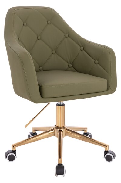 HR831K Scaun Khaki Piele Ecologica Premium Soft cu Bază Aurie