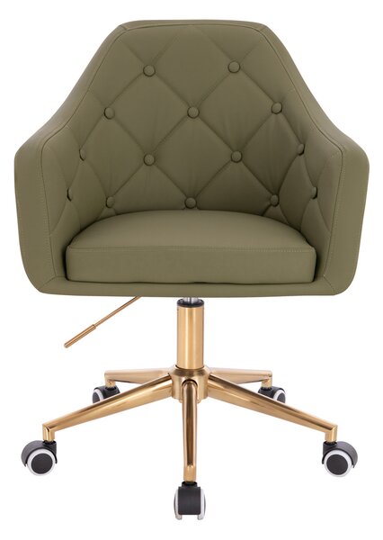 HR831K Scaun Khaki Piele Ecologica Premium Soft cu Bază Aurie