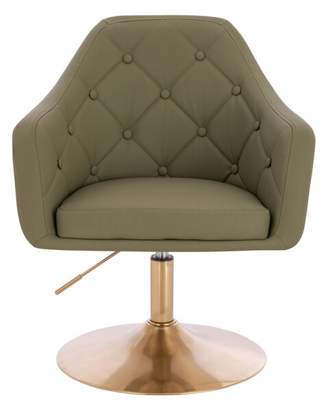 HR831N Scaun Khaki Piele Ecologica Premium Soft cu Bază Aurie