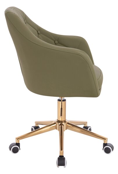 HR831K Scaun Khaki Piele Ecologica Premium Soft cu Bază Aurie