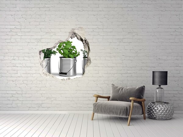 Autocolant de perete gaură 3D Grădină verde în ghivece metalice