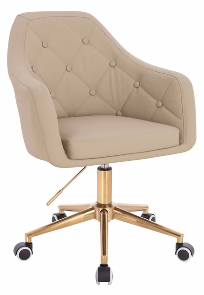 HR831K Scaun Crem Piele Ecologica Premium Soft cu Bază Aurie