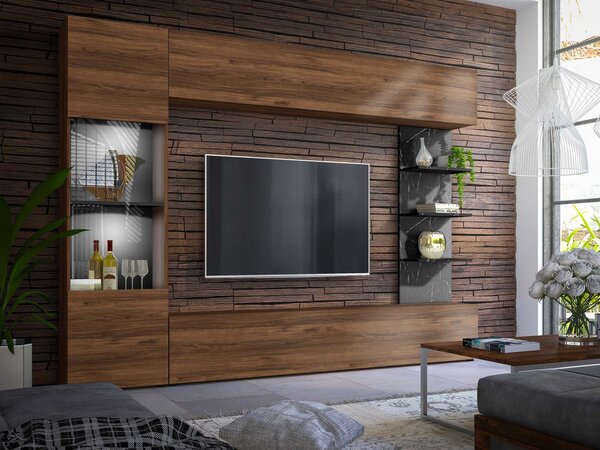 Mobilier pentru living Alanko (nuc warmia + marmură neagră). 1158466