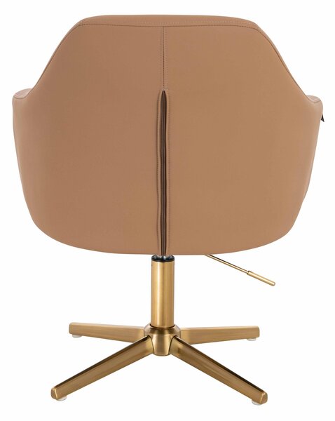 HR831CROSS Scaun Caramel Piele Ecologica Premium Soft cu Bază Aurie
