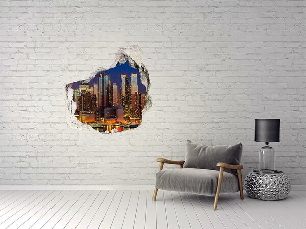 Autocolant de perete gaură 3D Panoramă nocturnă a orașului