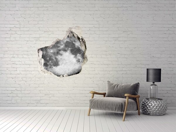 Autocolant 3D gaura cu priveliște Luna în gaura din perete