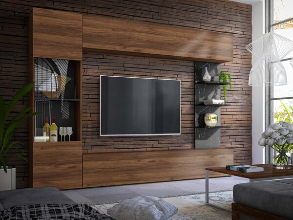 Mobilier pentru living Alanko (nuc warmia + marmură neagră). 1158466