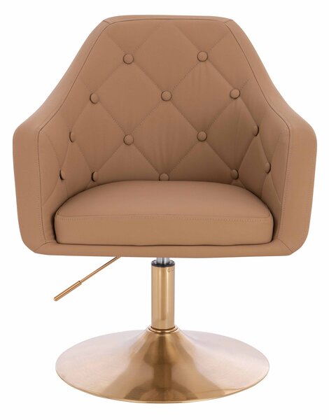 HR831N Scaun Caramel Piele Ecologica Premium Soft cu Bază Aurie