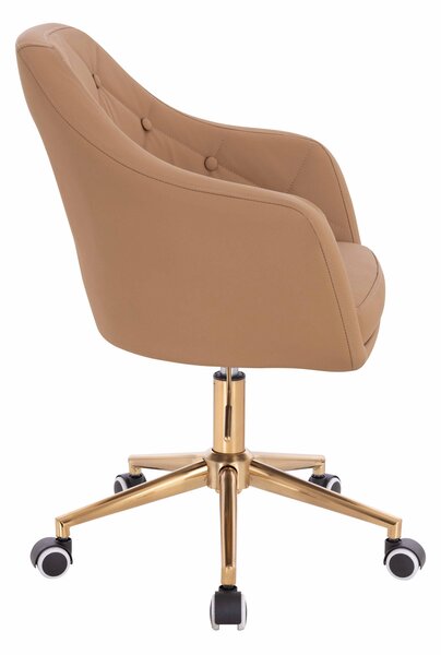 HR831K Scaun Caramel Piele Ecologica Premium Soft cu Bază Aurie