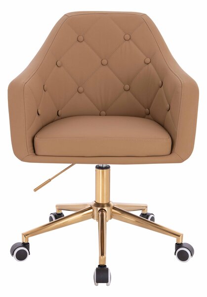 HR831K Scaun Caramel Piele Ecologica Premium Soft cu Bază Aurie