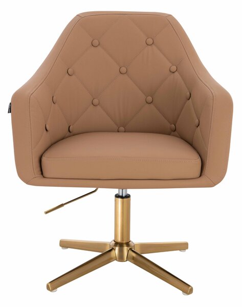 HR831CROSS Scaun Caramel Piele Ecologica Premium Soft cu Bază Aurie