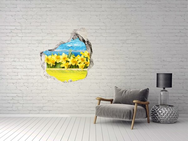 Autocolant gaură 3D Un paradis al florilor în spatele zidului