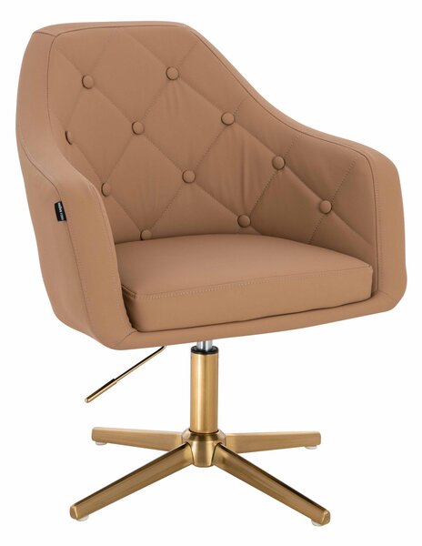 HR831CROSS Scaun Caramel Piele Ecologica Premium Soft cu Bază Aurie