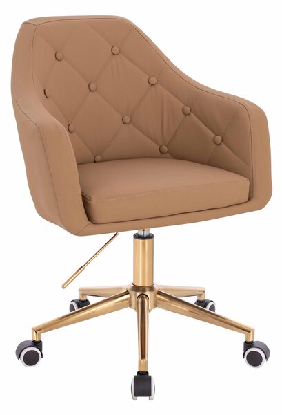 HR831K Scaun Caramel Piele Ecologica Premium Soft cu Bază Aurie